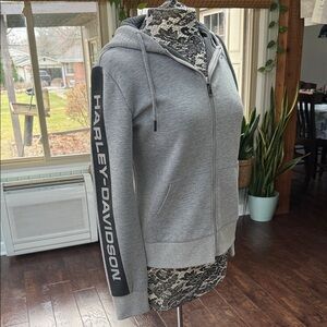 Harley-Davidson Women's Gray Zip-Up Reflective Sleeve Hoodie, Medium